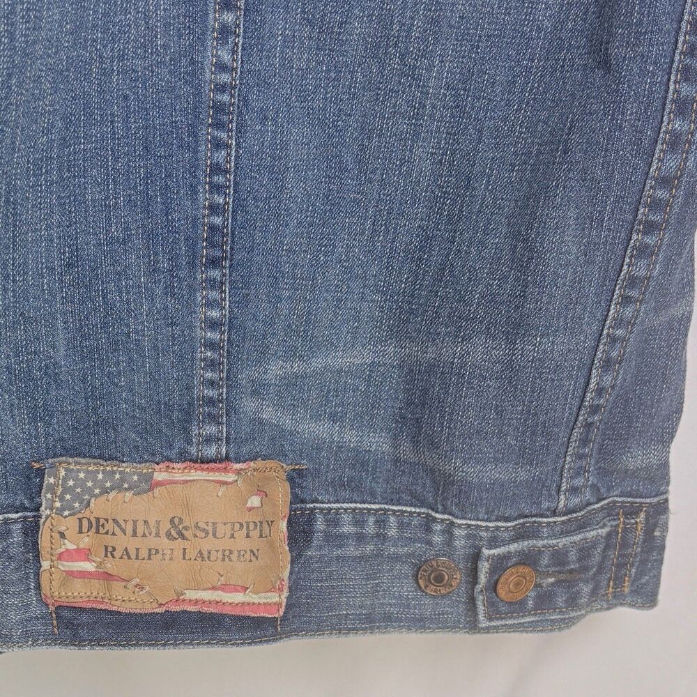 Vintage Ralph Lauren Denim & Supply XL Jean Jacket Trucker American Flag Patch - Picture 7 of 9